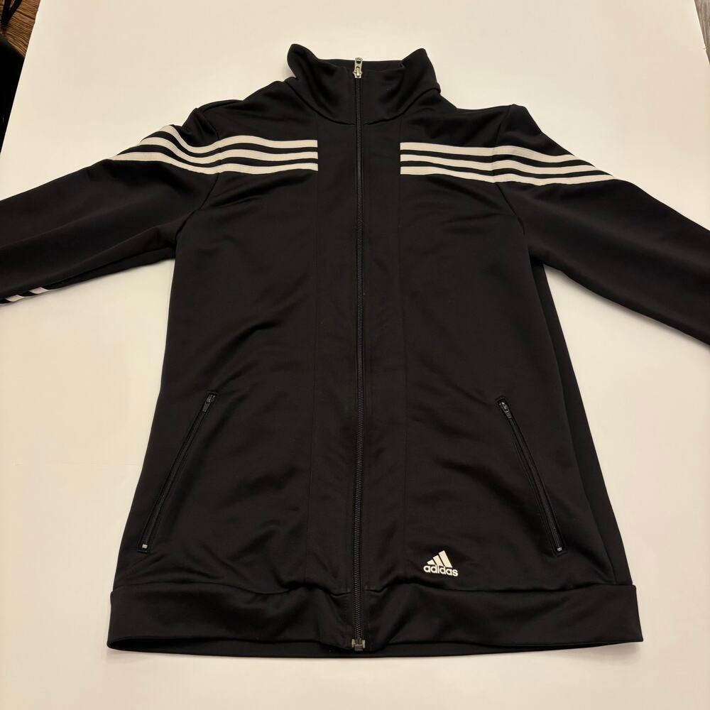 Adidas Womens Large 3 Stripes Track Jacket Black White Full Zip Athletic